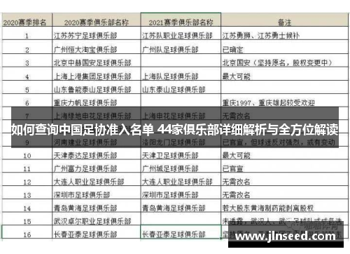 如何查询中国足协准入名单 44家俱乐部详细解析与全方位解读